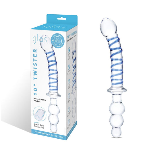 Glas Twister 10 in. Dual-Ended Glass Dildo - Red Garter