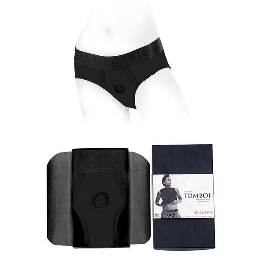 SpareParts Tomboi Nylon Briefs Harness Black Size 4XL - Red Garter