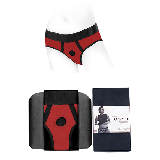 SpareParts Tomboi Nylon Briefs Harness Red/Black Size S - Red Garter
