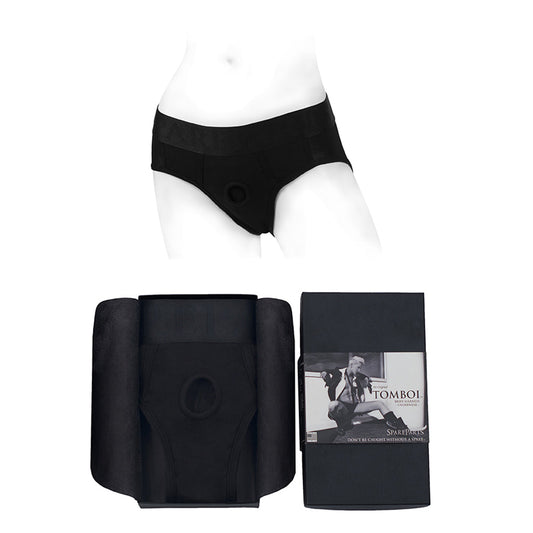 SpareParts Tomboi Rayon Briefs Harness Black Size XS - Red Garter