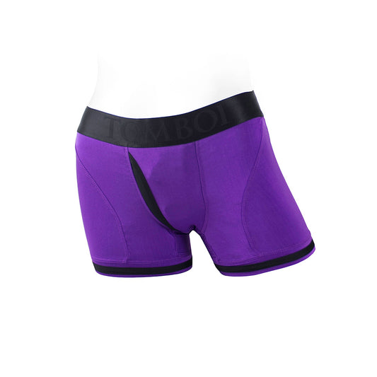 SpareParts Tomboii Nylon Boxer Briefs Harness Purple/Black Size M - Red Garter