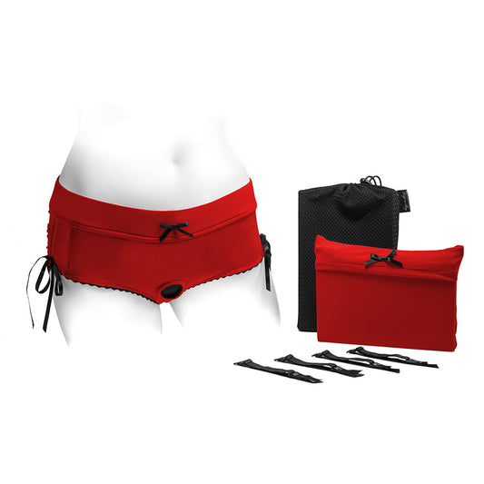 SpareParts Sasha Cinch Booty Short Harness Red/Black Size 3XL - Red Garter