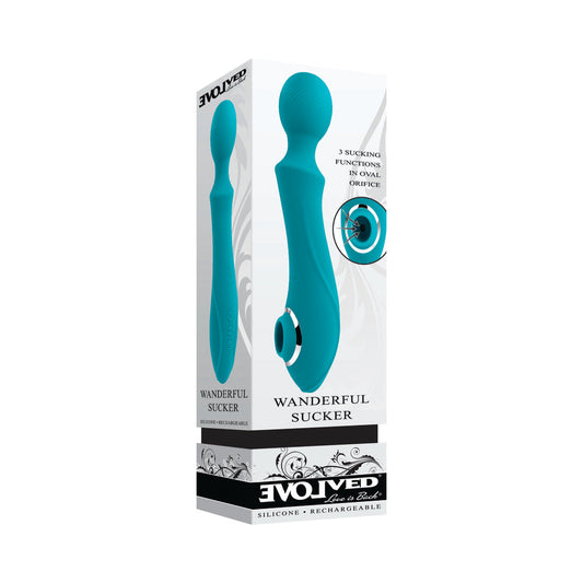 Evolved Wanderful Sucker Rechargeable Wand with Suction Silicone Teal - Red Garter