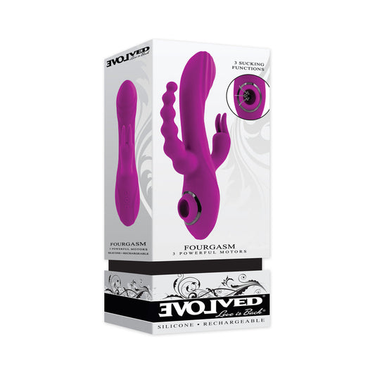 Evolved Fourgasm Rechargeable Triple Stim Vibe with Suction Silicone Purple - Red Garter