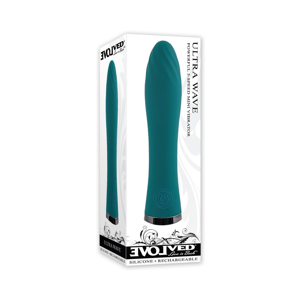 Evolved Ultra Wave Rechargeable Vibrator Teal - Red Garter
