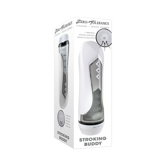 Zero Tolerance Stroking Buddy Rechargeable Vibrating Stroker White - Red Garter