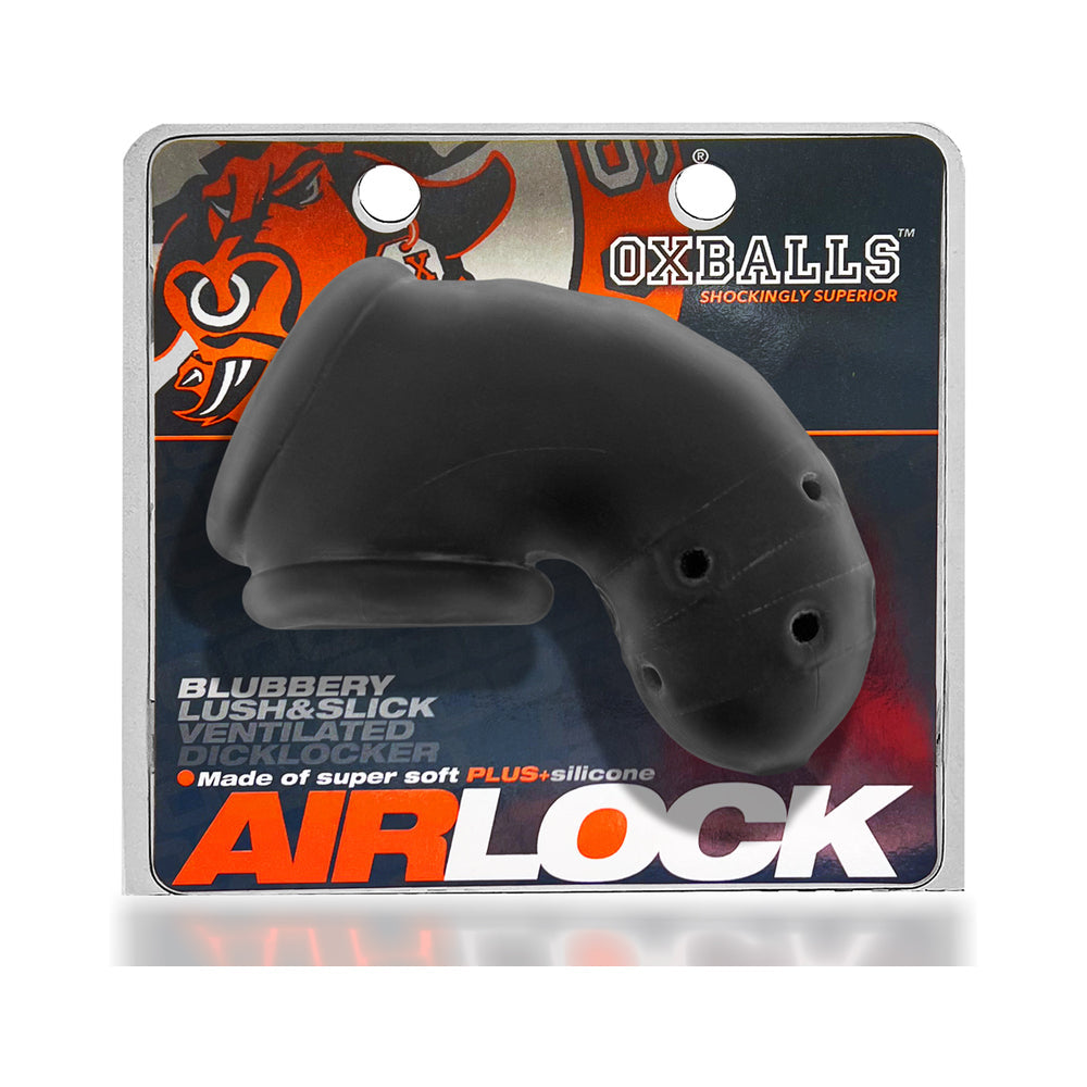 OxBalls Airlock Air-Lite Vented Chastity Black Ice - Red Garter