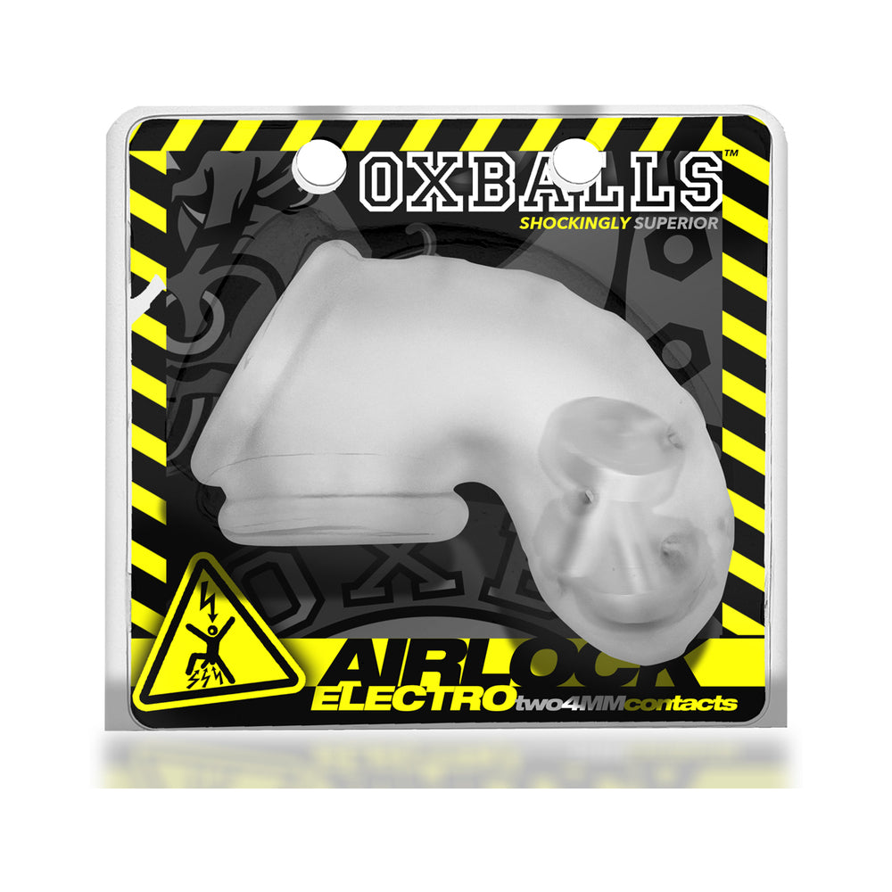 OxBalls Airlock Electro Air-Lite Vented Chastity Clear Ice - Red Garter