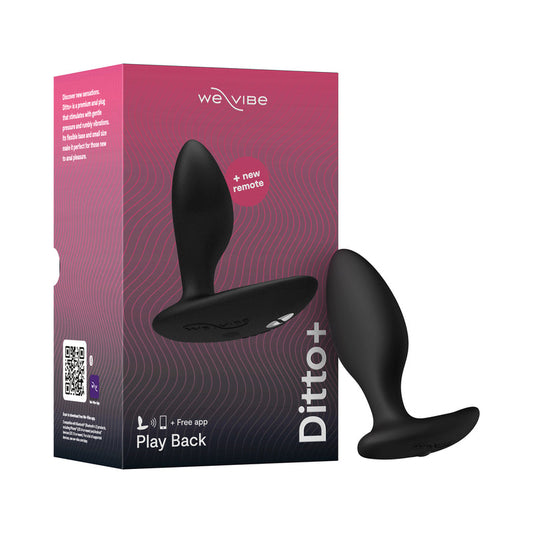 We-Vibe Ditto+ Rechargeable Remote-Controlled Silicone Vibrating Anal Plug Satin Black - Red Garter