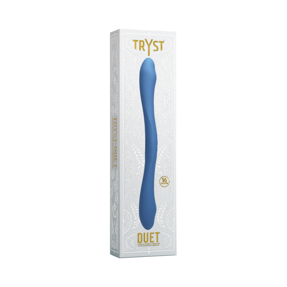 Tryst Duet Double Ended Vibrator with Wireless Remote Periwinkle - Red Garter