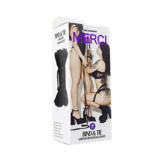 Merci Bind & Tie 6mm Hemp Bondage Rope 50 ft. Black - Red Garter