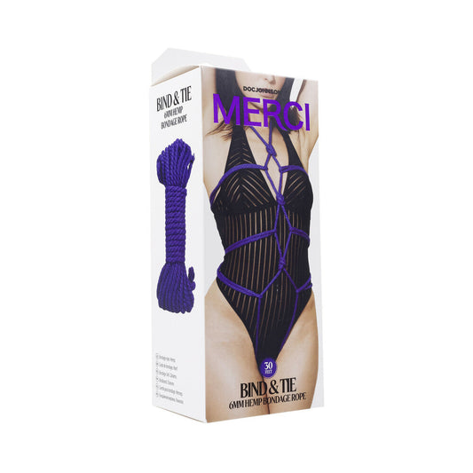 Merci Bind & Tie 6mm Hemp Bondage Rope 30 ft. Violet - Red Garter