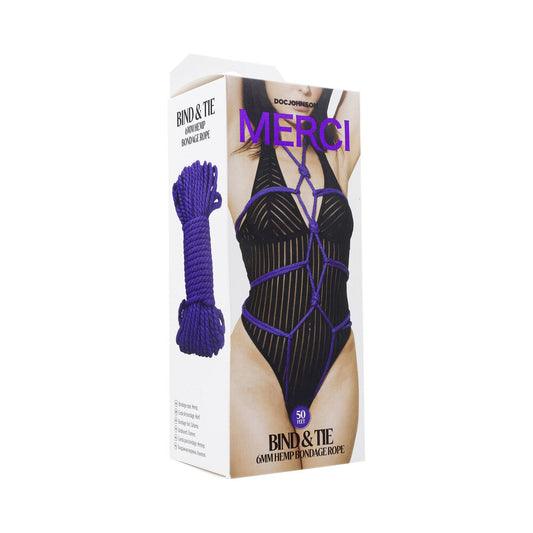 Merci Bind & Tie 6mm Hemp Bondage Rope 50 ft. Violet - Red Garter
