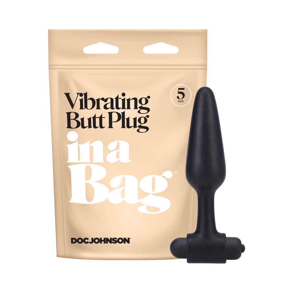 In A Bag Vibrating Butt Plug 5 in. Black - Red Garter
