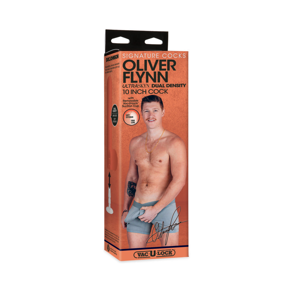 Signature Cocks Oliver Flynn ULTRASKYN Cock with Removable Vac-U-Lock Suction Cup 10in Vanilla - Red Garter