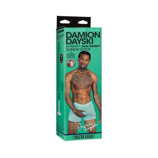 Signature Cocks Damion Dayski ULTRASKYN Cock with Removable Vac-U-Lock Suction Cup 12in Chocolate - Red Garter