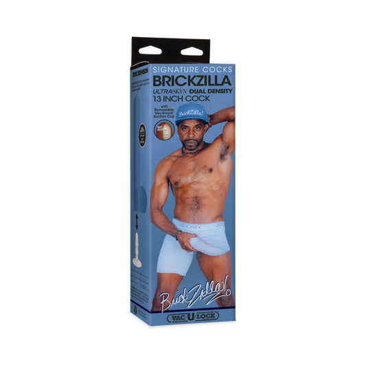 Signature Cocks Brickzilla ULTRASKYN Cock with Removable Vac-U-Lock Suction Cup 13in Chocolate - Red Garter