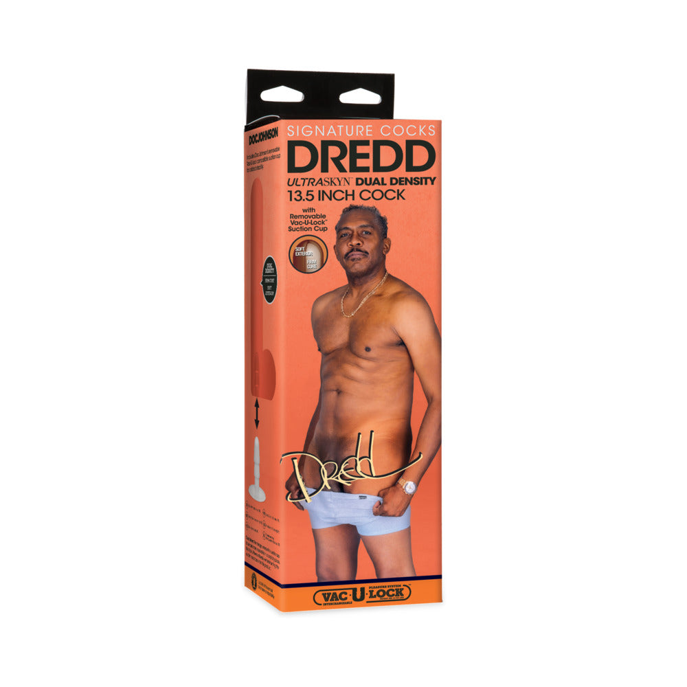 Signature Cocks Dredd ULTRASKYN Cock with Removable Vac-U-Lock Suction Cup 13.5in Chocolate - Red Garter