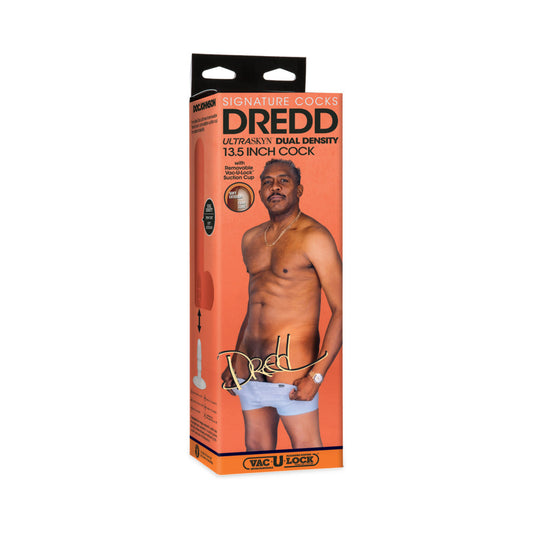 Signature Cocks Dredd ULTRASKYN Cock with Removable Vac-U-Lock Suction Cup 13.5in Chocolate - Red Garter