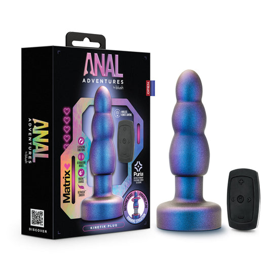 Anal Adventures Matrix Kinetik Plug with Remote Space Age Blue - Red Garter