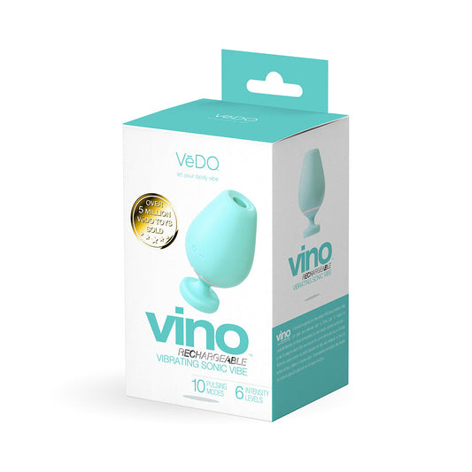 VeDO Vino Rechargeable Vibrating Sonic Vibe Turquoise - Red Garter