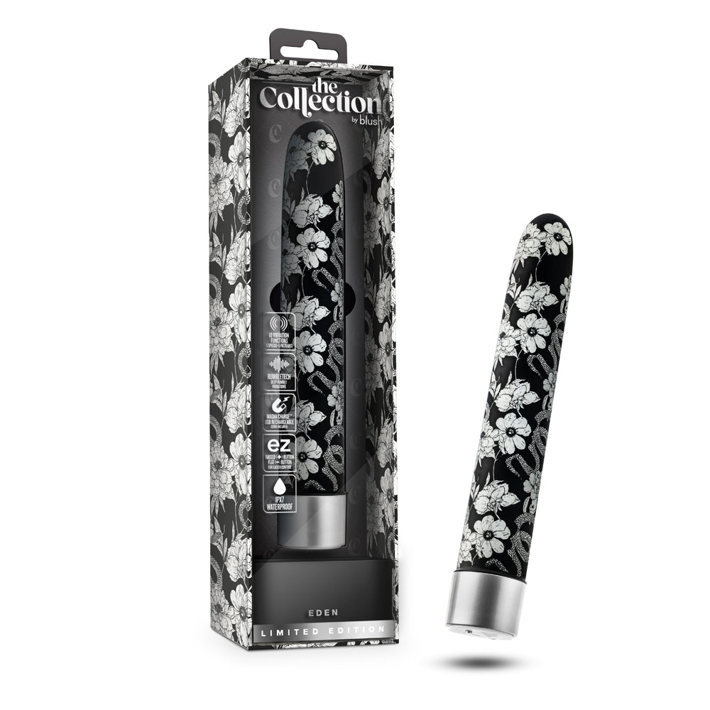The Collection Eden Limited Edition Rechargeable 7 in. Vibrator Black - Red Garter