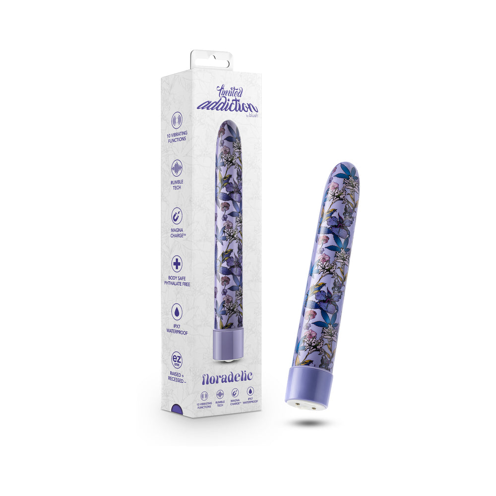 Limited Addiction Floradelic Rechargeable 7 in. Vibrator Purple - Red Garter