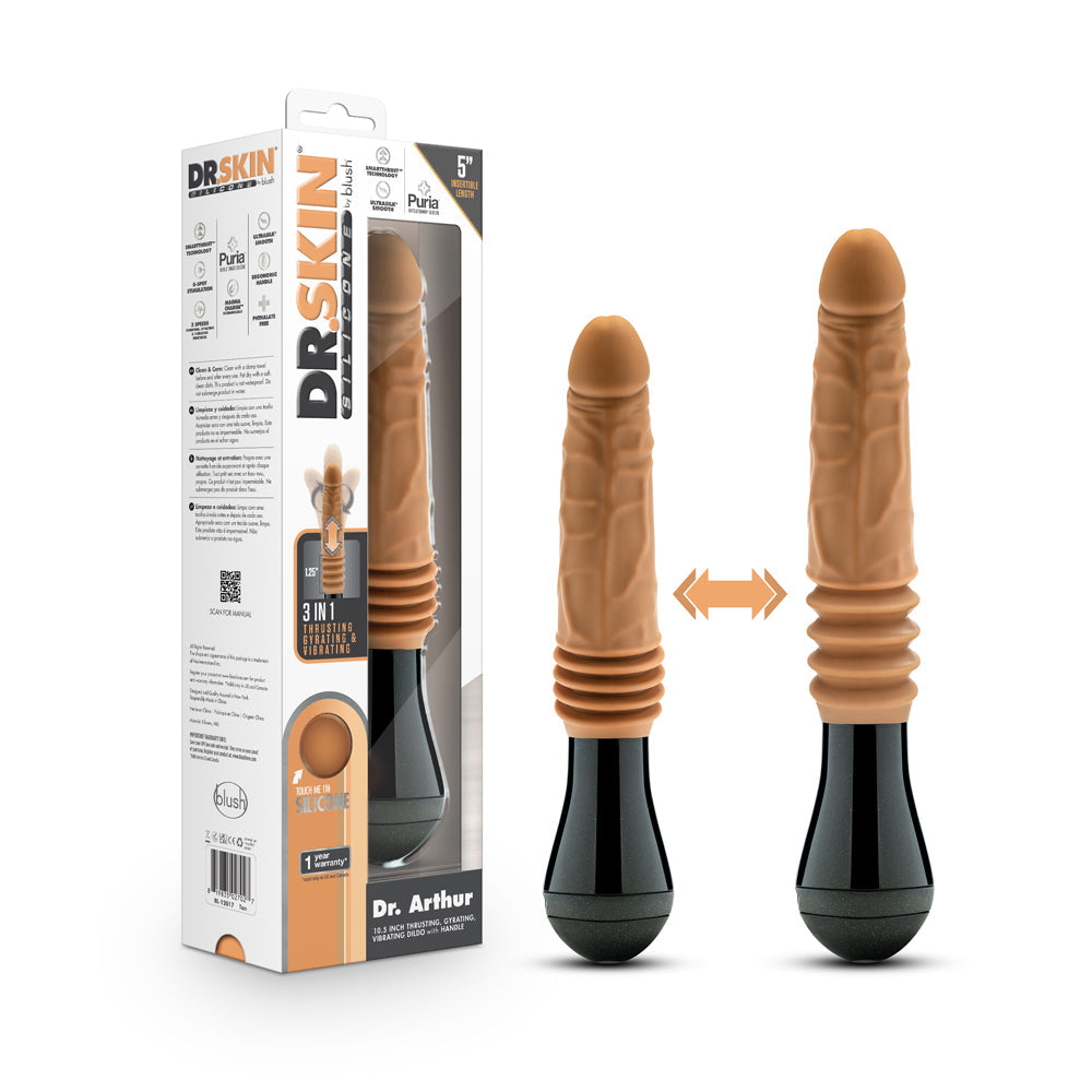 Dr. Skin Silicone Dr. Arthur Thrusting Gyrating Vibrating Dildo Tan - Red Garter