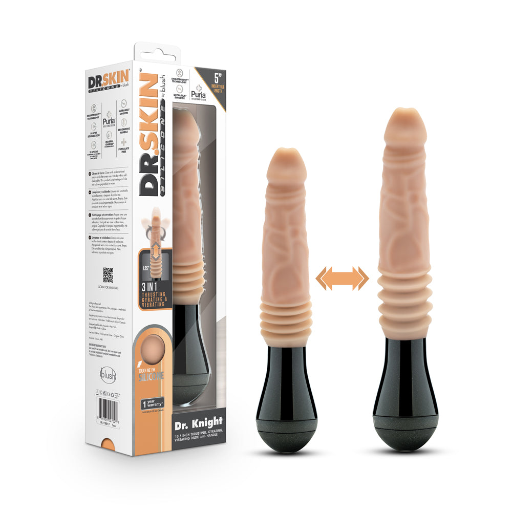 Dr. Skin Silicone Dr. Knight Thrusting Gyrating Vibrating Dildo Beige - Red Garter
