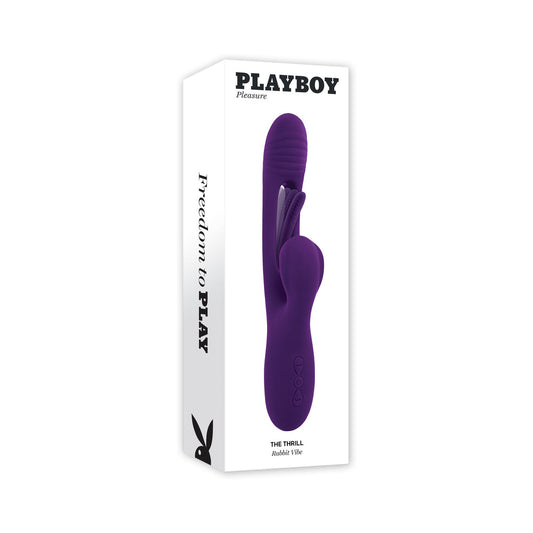 Playboy The Thrill Rechargeable Silicone Dual Stim Vibrator with Flapper Acai - Red Garter