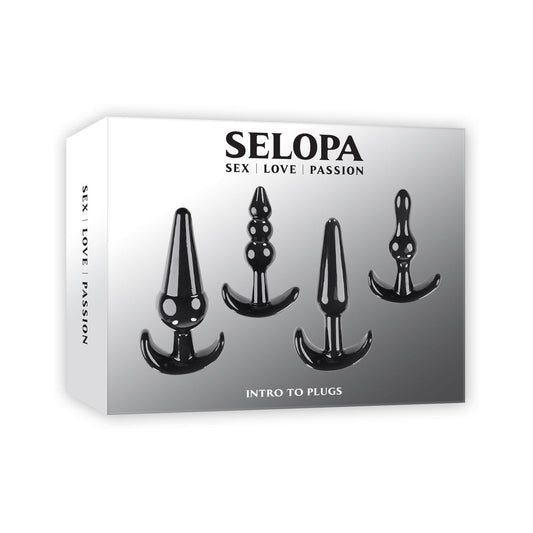 Selopa Intro To Plugs 4-Piece Anal Plug Set Black - Red Garter