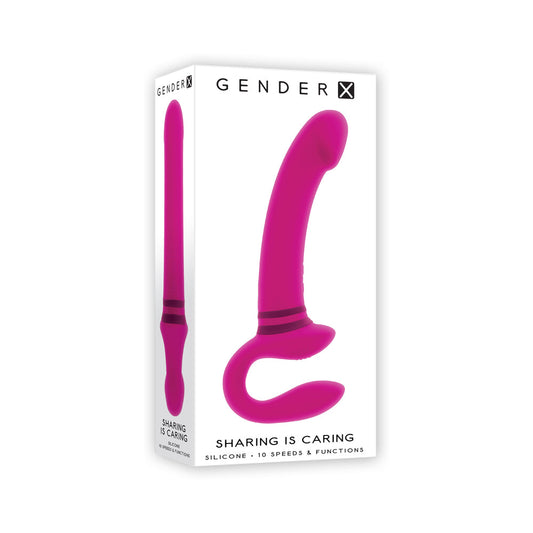 Gender X Sharing Is Caring Rechargeable Silicone Dual-Ended Vibrator Pink - Red Garter