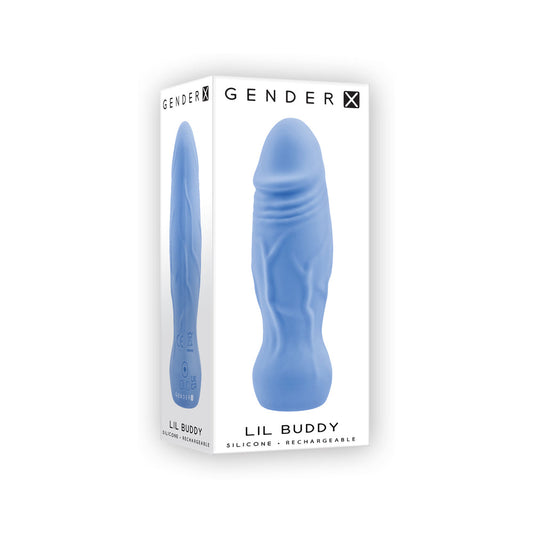 Gender X Lil Buddy Rechargeable Silicone Realistic Vibrator Blue - Red Garter