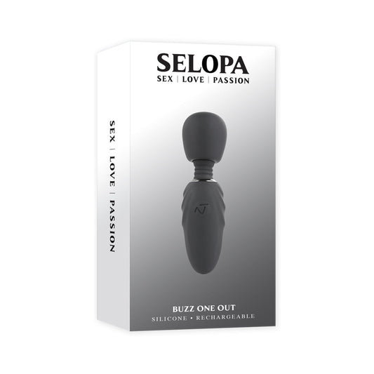 Selopa Buzz One Out Rechargeable Silicone Mini Wand Vibrator Black - Red Garter