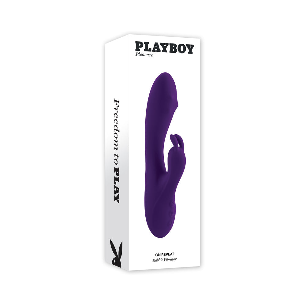Playboy On Repeat Rechargeable Silicone Rotating Rabbit Vibrator Purple - Red Garter