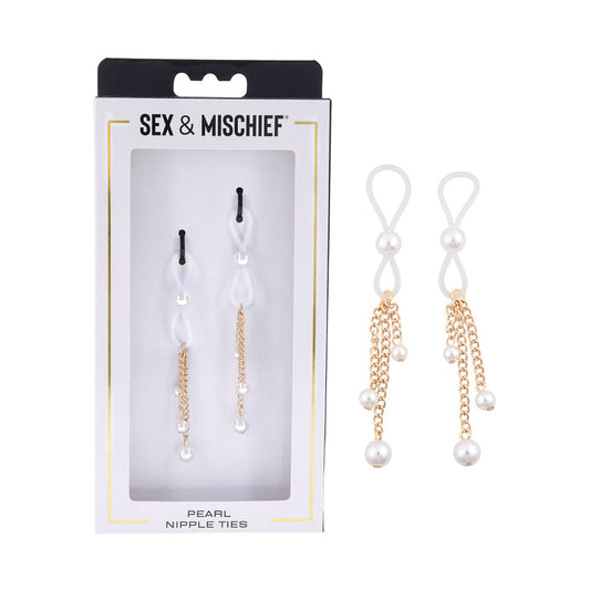 Sportsheets Sex & Mischief Pearl Nipple Ties - Red Garter