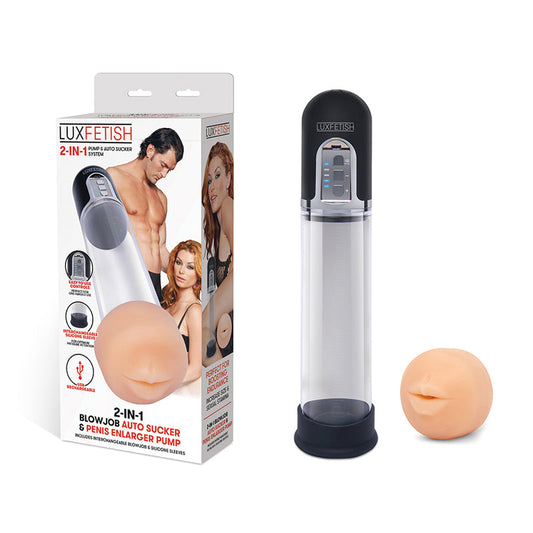 Lux Fetish 2-in-1 Blowjob Auto Sucker and Penis Enlarger Pump - Red Garter