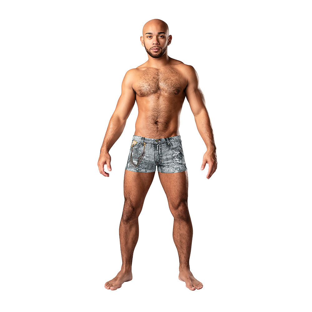 Male Power Dirty Denim Pouch Short Denim Print M - Red Garter
