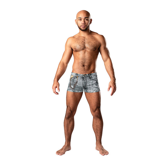 Male Power Dirty Denim Pouch Short Denim Print XL - Red Garter