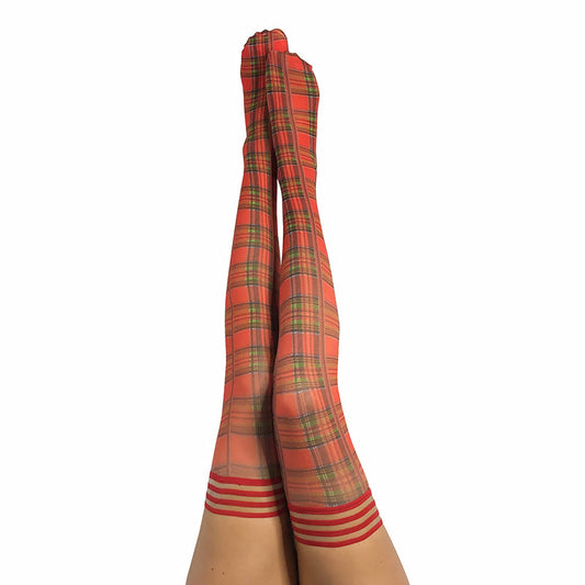 Kixies Grace Plaid Thigh-High Red Size A - Red Garter