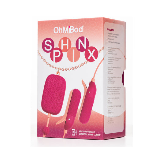 OhMiBod Sphinx Bluetooth App-controlled Wearable Vibrating Nipple Clamps - Red Garter