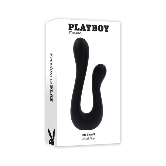 Playboy The Swan Rechargeable Dual Shaft Silicone Vibrator - Red Garter