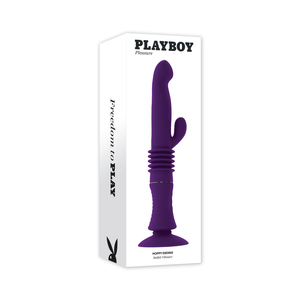 Playboy Hoppy Ending Rechargeable Silicone Thrusting Rabbit Vibrator Acai - Red Garter