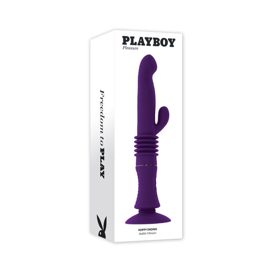 Playboy Hoppy Ending Rechargeable Silicone Thrusting Rabbit Vibrator Acai - Red Garter