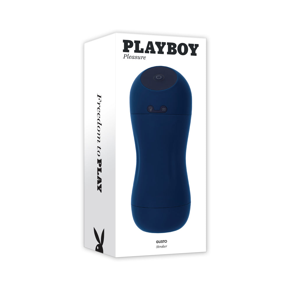 Playboy Gusto Rechargeable Sucking Vibrating Stroker Navy - Red Garter