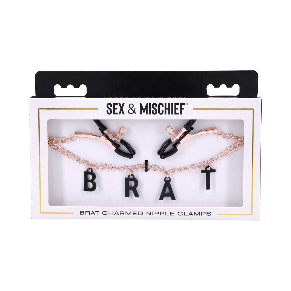 Sportsheets Sex & Mischief Brat Charmed Nipple Clamps - Red Garter