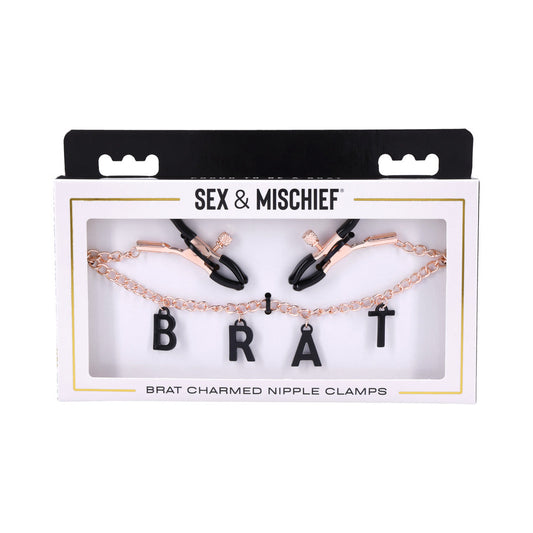 Sportsheets Sex & Mischief Brat Charmed Nipple Clamps - Red Garter