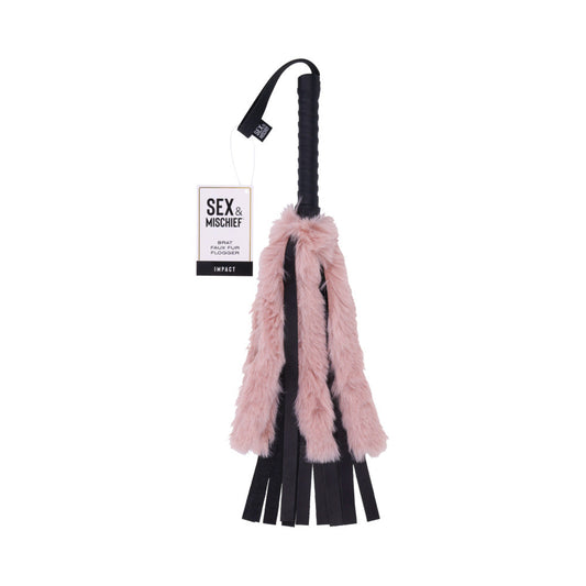Sportsheets Sex & Mischief Brat Faux Fur Flogger - Red Garter