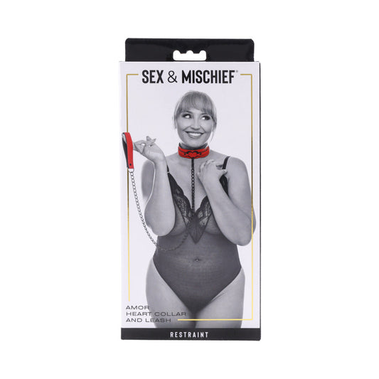 Sportsheets Sex & Mischief Amor Collar and Leash - Red Garter