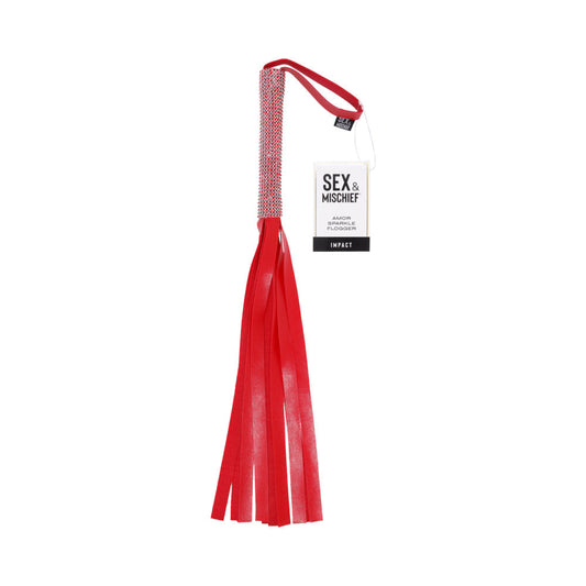 Sportsheets Sex & Mischief Amor Sparkle Flogger - Red Garter